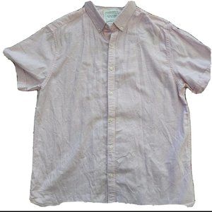 Denim Flower Cotton Button Down Short Sleeve Floral Slim Fit Shirt Size Large